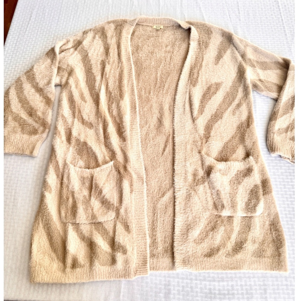Kori America Fuzzy Animal Print Cardigan Sweater Tan Zebra M/L B6338RE